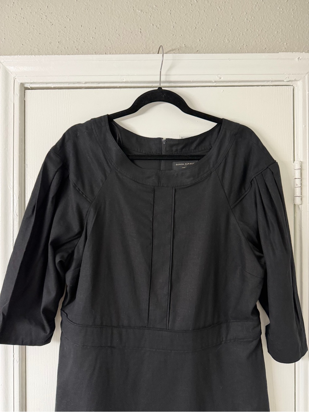 Banana Republic Linen-Blend Mini Dress 16 Boat Neckline 3/4 Sleeve Quiet Luxury - Picture 4 of 11